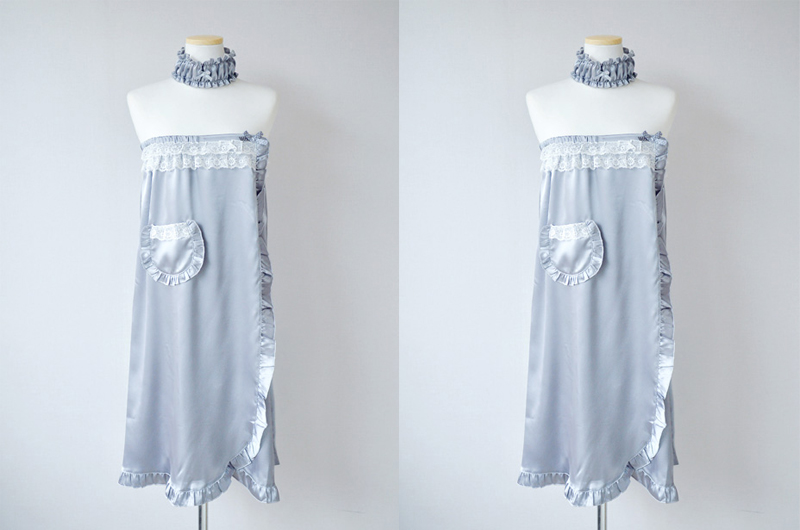 女性-简洁蕾丝点缀丝绸裹胸长袍（灰色） 15-1901