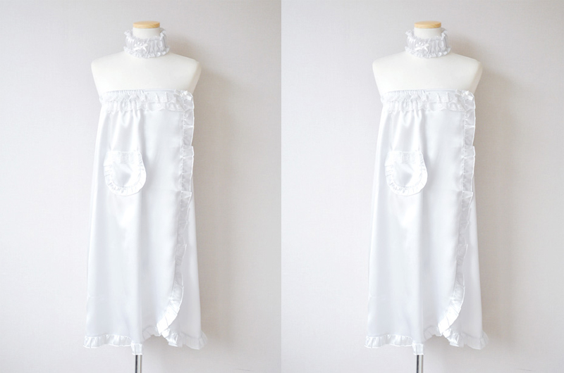 女性-简洁蕾丝点缀丝绸裹胸长袍（白色） 15-1904