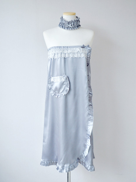 女性-简洁蕾丝点缀丝绸裹胸长袍（灰色） 15-1901